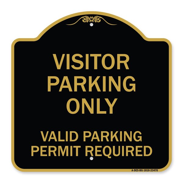 Parking Area Visitors Parking Only-Valid Parking Permit Required, Black & Gold, A-DES-BG-1818-23470